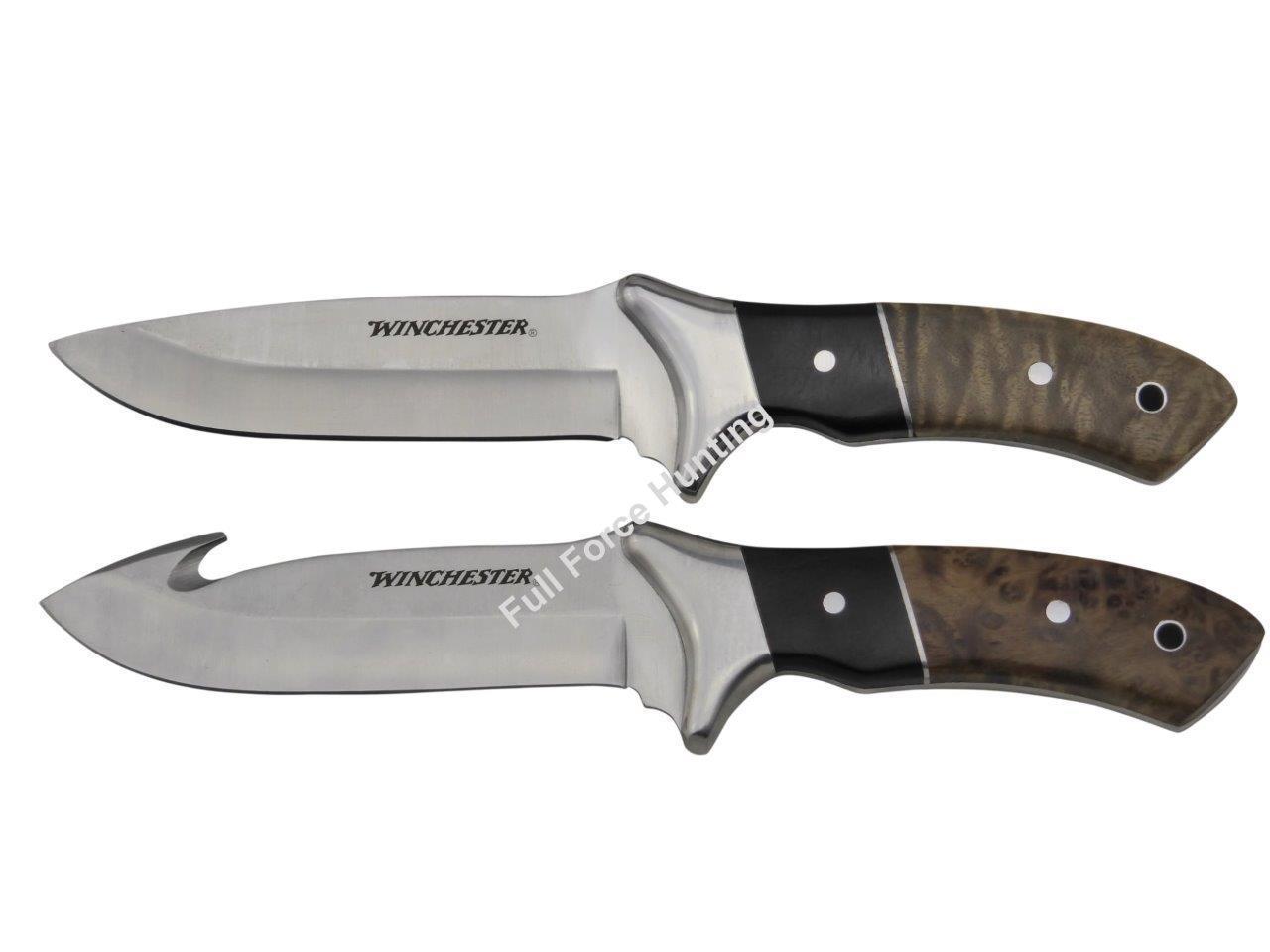 WINCHESTER Burl Wood Fixed Blade & Gut Hook Knife Full Tang Bowie