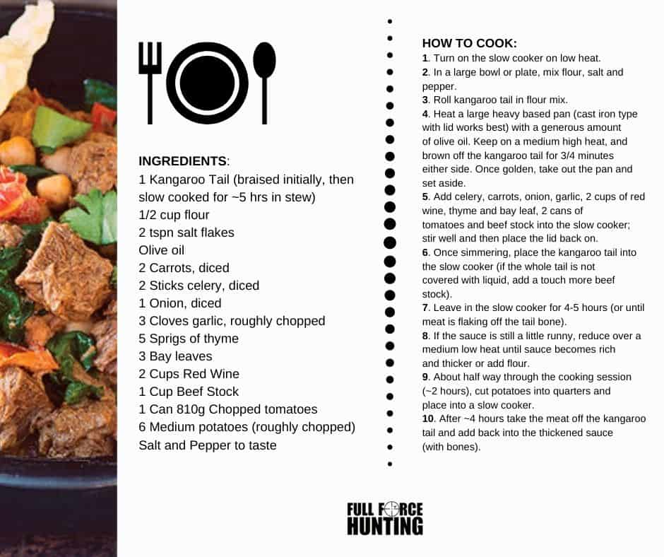 Kangaroo tail curry recipe card - Full Force Hunting