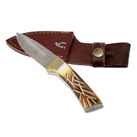 Defender #5666 Small Drop Point 6" Bone Handle Knife with Leather Sheath