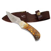 Defender #5667 Small Upsweep Point 6.5" Bone Handle Knife with Leather Sheath