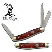 Elk Ridge ER-323W Brown Pakkawood Stockman 3 Blade Folding EDC Knife