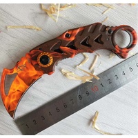 Folding Karambit with Flames Design & Pocket Clip