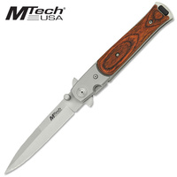 MTech MT-121 Stainless Folding Stiletto Knife with Wood Inlay