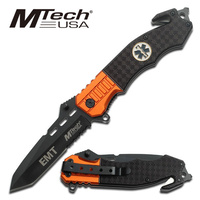 MTech Black Stainless Rescue Folding Knife MT-740EM with Pocket Clip