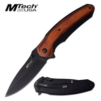 MTech MT-968BW Black Burl Wood 4.75" Framelock Stainless Folding Knife