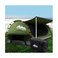 Weisshorn Double Swag Camping Swags Canvas Free Standing Dome Tent Celadon with 7CM Mattress