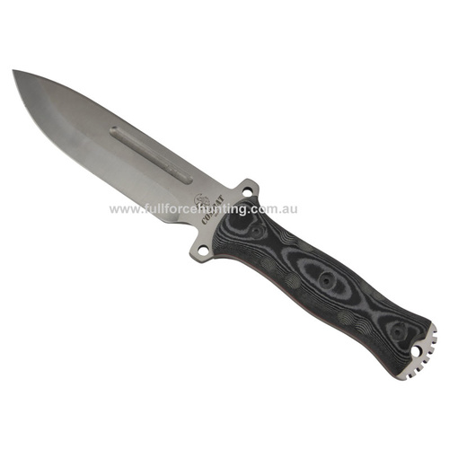 J & V Adventure Knives - Combat | Satin Black & Grey Micarta Knife with Cordura Sheath