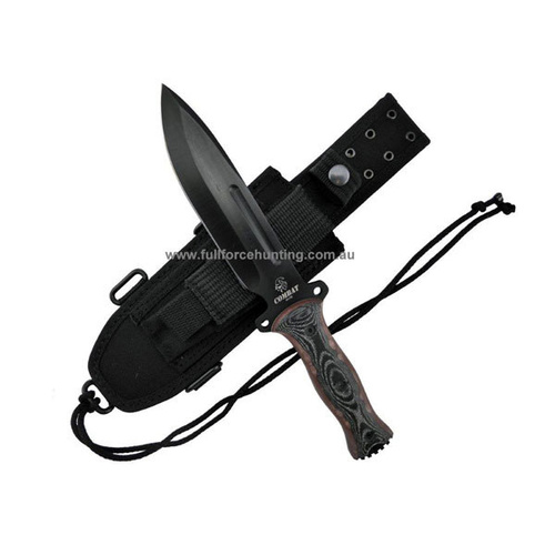 J & V Adventure | Combat Black Blade with Black Brown Micarta Knife Cordura Sheath