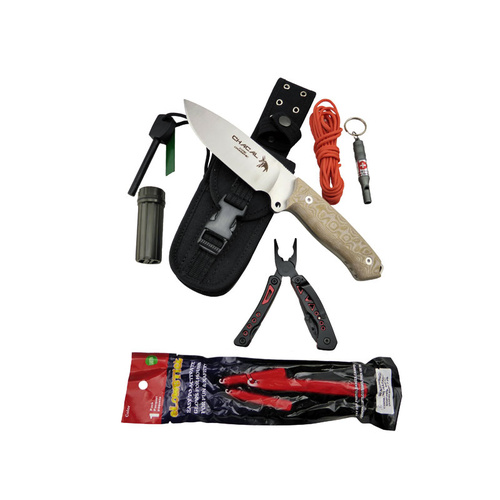 J&V Adventure Knives Chacal Lt Brown Micarta with Survival Kit | Cordura Sheath