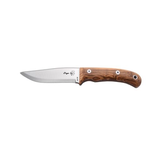 J&V Adventure Knives Oryx Olive Wood Handled Utility Knife with Leather Sheath