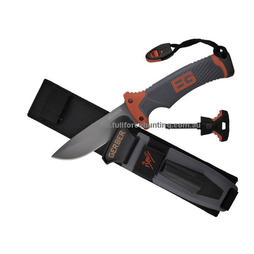 GERBER Bear Grylls - Ultimate Knife with Fixed Blade and Nylon Sheath Featuring Sharpener, Whistle, Fire Starter & Guide 31-001063