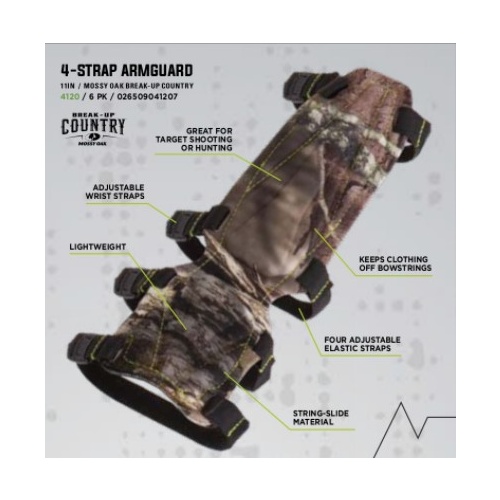 Pulse Adjustable 4 Strap Lightweight Armguard RH or LH in Mossy Oak Camo