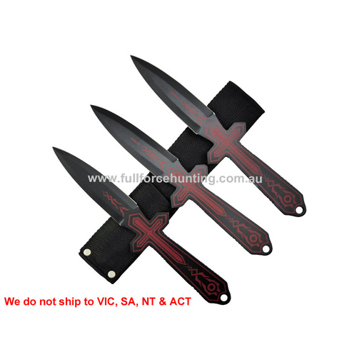 Defender 4201-R 10" Black & Red Throwing Knives With Sheath