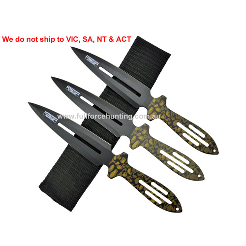 Defender #5311 9" Black & Camo 3 Pce Throwing Knives With Sheath