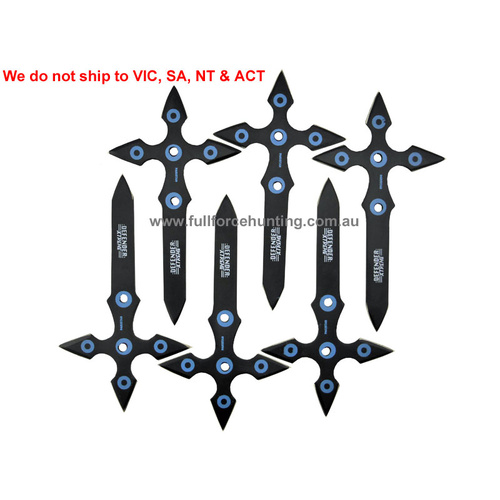 Defender #5332 | 7" Black & Blue Throwing Knives Set of 6 in Zippered Nylon Case