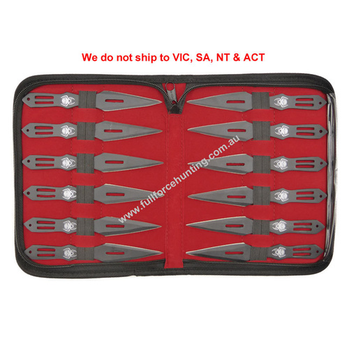 Defender #5731 Black Spider 5.5" Throwing Knives 12 Pce Set with Case