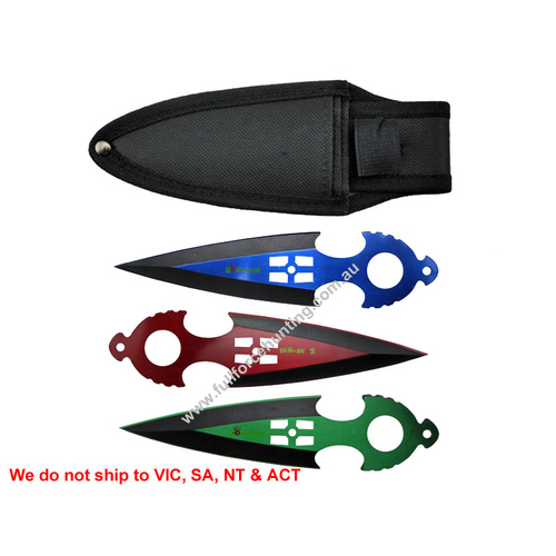 Defender #9550 Zomb-War Tri Coloured 3 Pce Throwing Knives