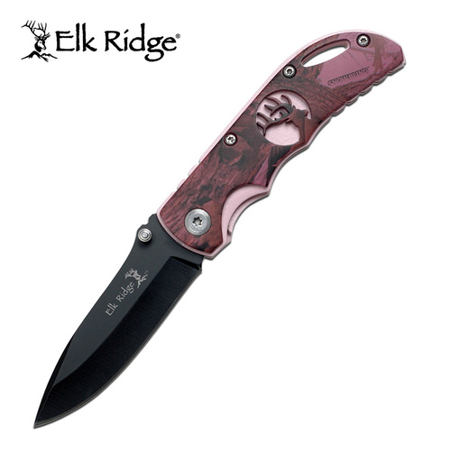 Elk Ridge ER-134PC Pink with Purple Camo Overlay Folding EDC Knife