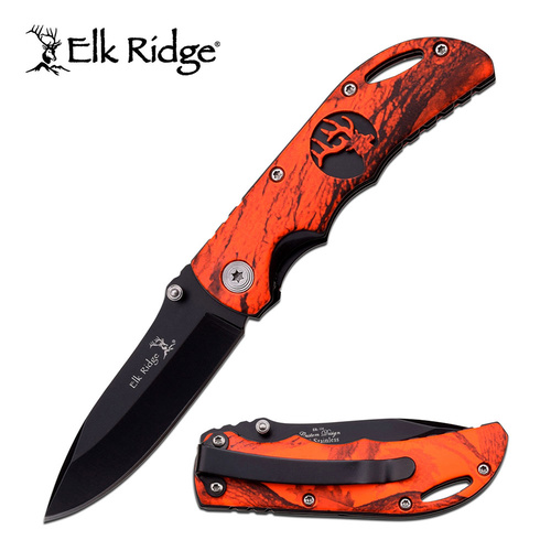 Elk Ridge ER-134RCB Orange Camo Overlay Folding EDC Knife