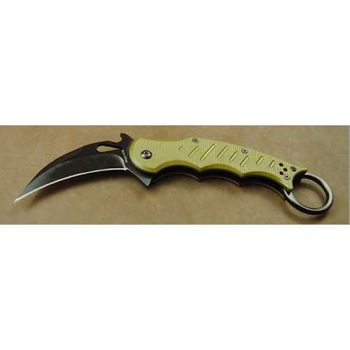 Green G10 Black Blade Folding Karambit with Pocket Clip