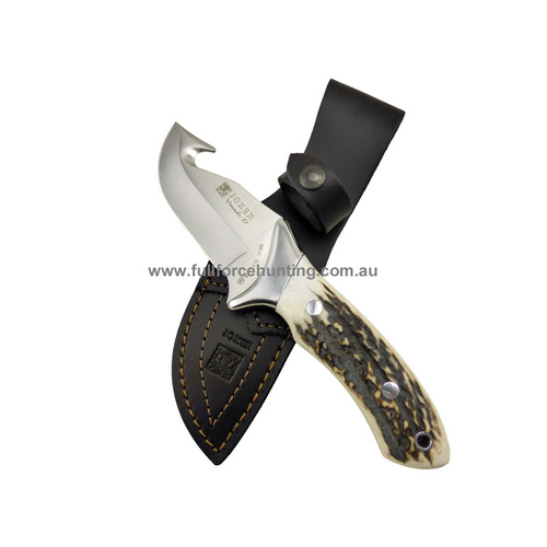 Joker 21cm Venada Stag Horn CC-05 Steel Hunting Gut Hook MV58 |Fixed Blade Hunting Knife + Full Leather Sheath