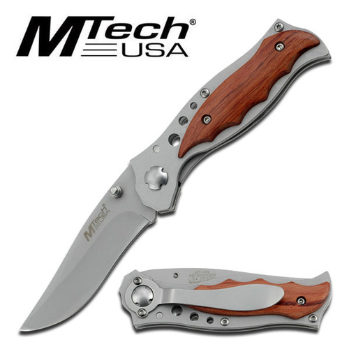 MTech MT-033S Stainless Folding Knife with Wood Inlay