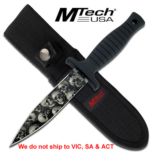 MTech MT-097SC Skull & Black Tactical Fixed Blade Boot Knife with Nylon Sheath