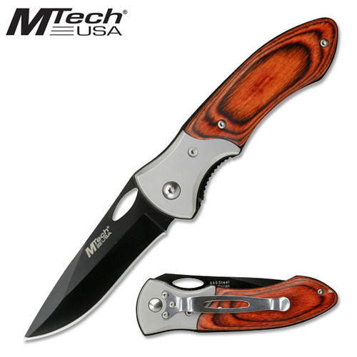 MTech USA MT-412 Stainless Steel Pakkawood Inlay Folding EDC Knife