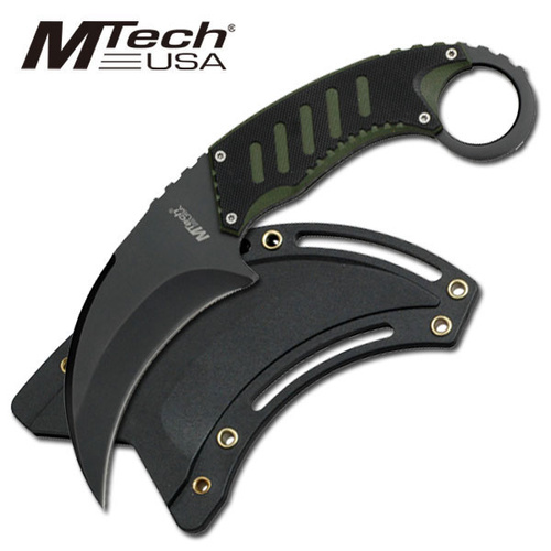 MTech MT-665BG Black & Green G10 Fixed Blade Karambit Neck Knife