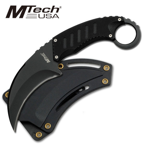 MTech MT-665BK Black Fixed Blade G10 Karambit Neck Knife