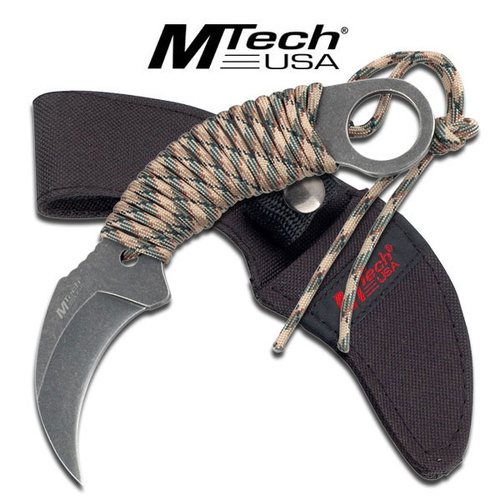 MTech USA MT-670 Fixed Blade Stonewashed Karambit Wrapped Handle