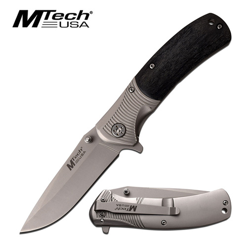 MTech MT-996BK Stainless Folding Knife with Wood Inlay