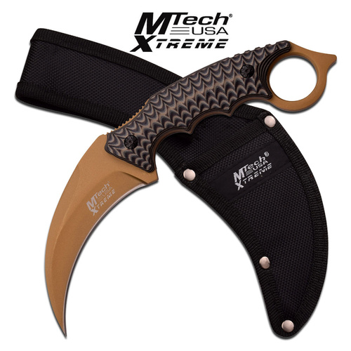 MTech Xtreme MX-8140BN Fixed Blade Matte Gold Titanium G10 Karambit