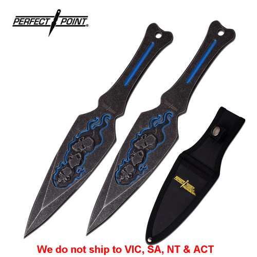 Perfect Point PF-008-2BL Professional 9" Black & Blue Skull 2 Pce Throwing Set