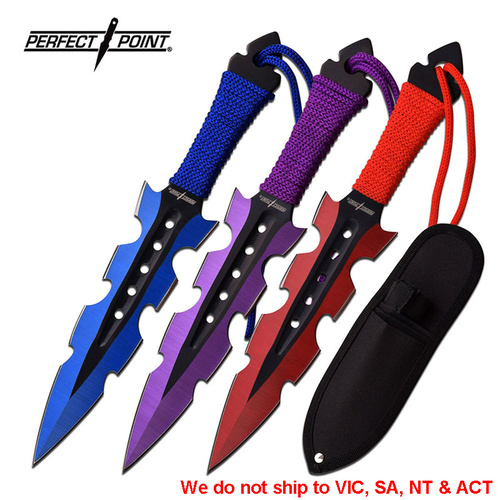 Perfect Point PP-110-3MC Red, Blue Purple 7.5" 3 Pce Throwing Knife Set