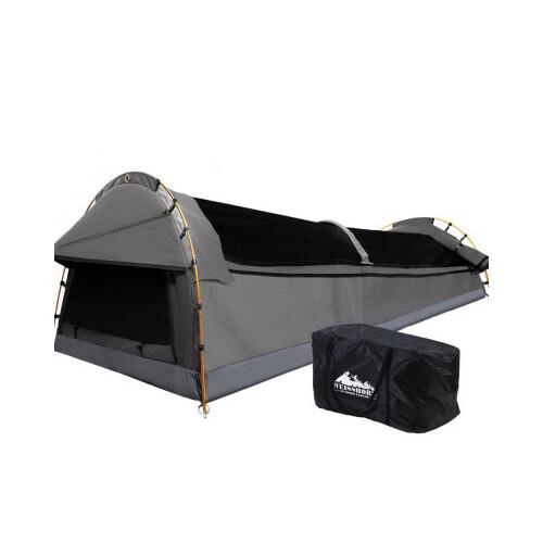 Weisshorn Double Swag Camping Swags Canvas Tent Deluxe Grey With Mattress