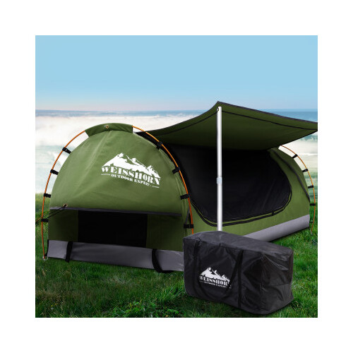 Weisshorn Double Swag Camping Swags Canvas Free Standing Dome Tent Celadon with 7CM Mattress