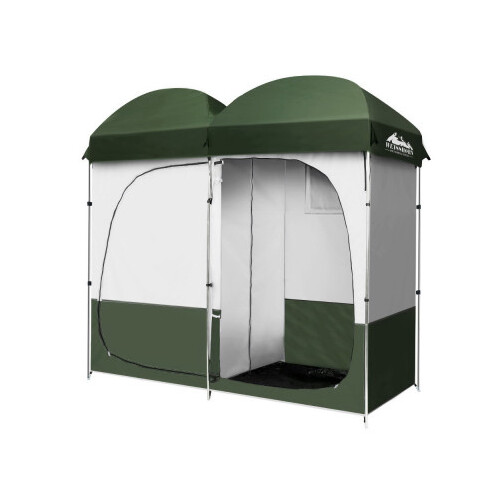 Weisshorn Double Camping Shower Toilet Tent Outdoor & Portable Change Room Green