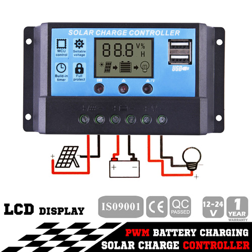 12V-24V 20A LCD Display PWM Solar Panel Regulator Charge Controller Timer PWN